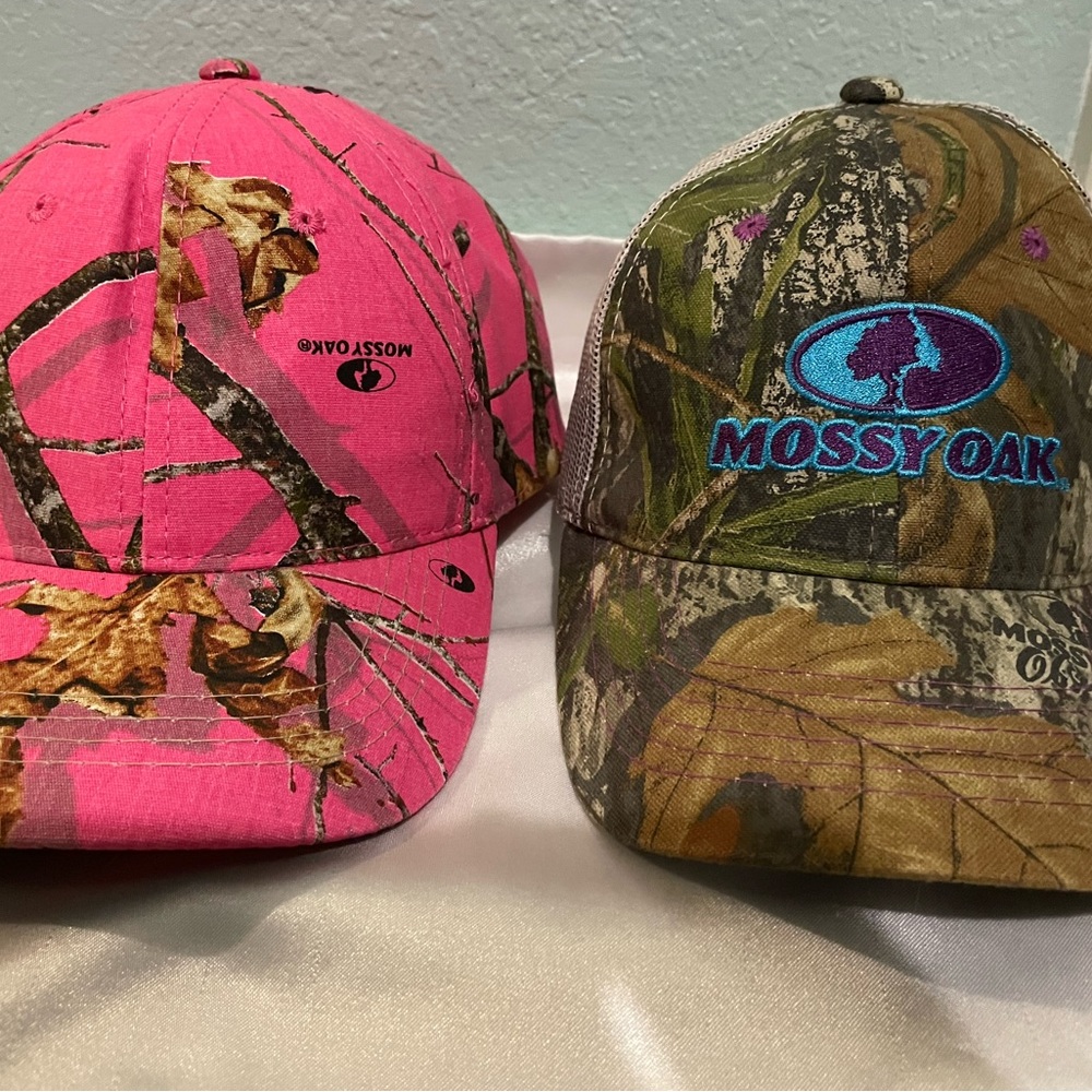 2 Ladies Mossy Oak Camo Caps - Hot Pink and Camouflage
